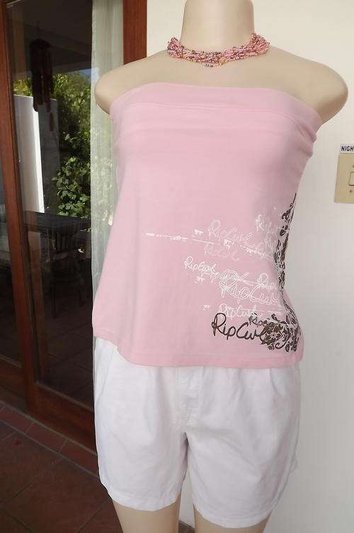 Pink Rip Curl Strapless Top - Cross over back in stretch cotton fabric in size 10/34 -good condition