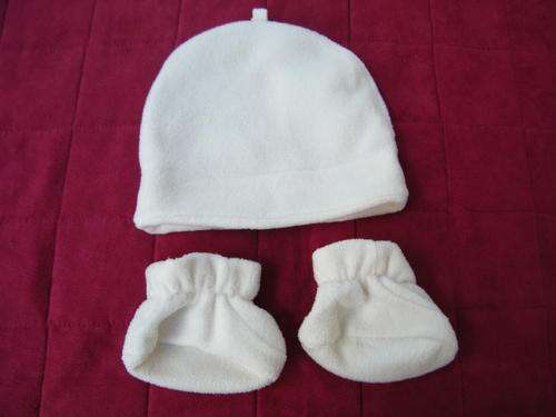 Cream Baby Beanie and Bootie Set in 100% Polyester - Circumference 42cm, length 14cm