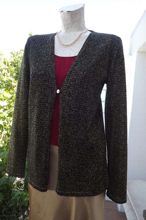Black Acrylic Blend Knitted Jacket with Gold Thread in size M/34 to 36 by Romy Collections - as new