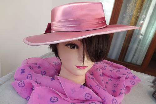 Vintage Pink Satin Look Special Occasion Hat with Bow at the Back - good condition