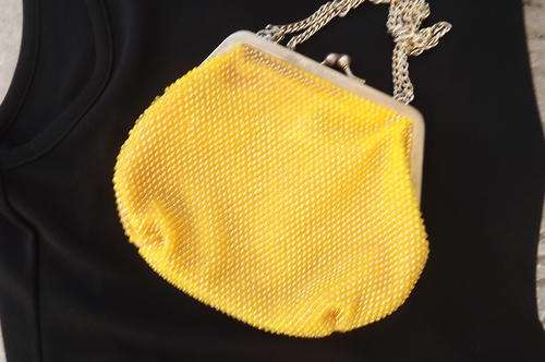 Yellow Bead Bag for day or evening - 16x19cm - used but still in good condition