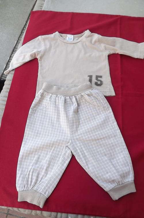 Nice Beige Check Pants for 3-6mnth old baby boy - matching top included