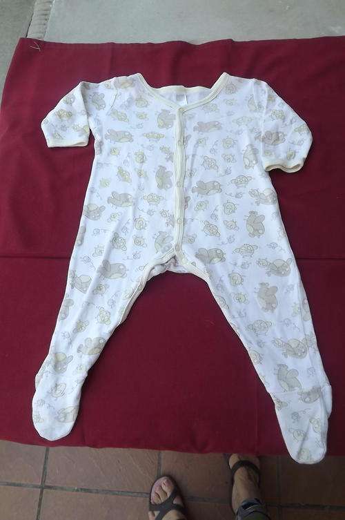 Cotton Baby Grow for 3-6mnth old - white with yellow figures - used but still fine