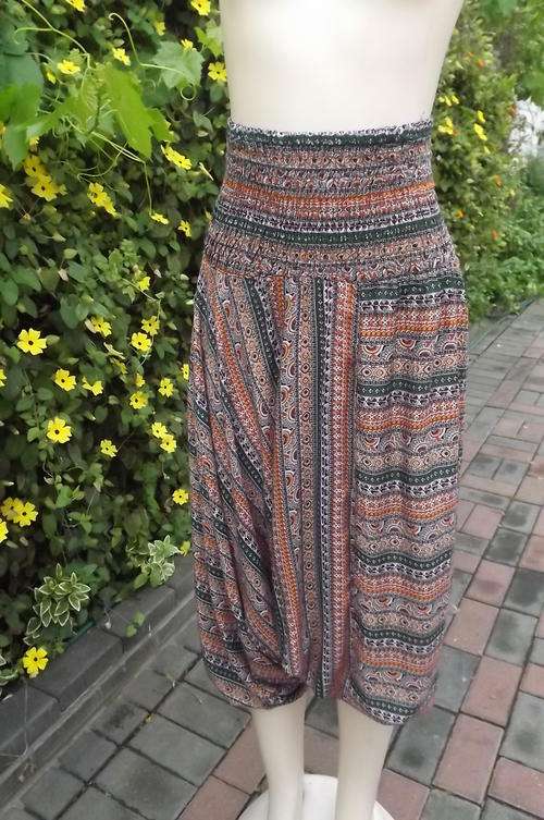 Dark Green, Rust & Maroon Harem Pants in 100% Rayon by Blue Sky - best fit 32 to 36 - new