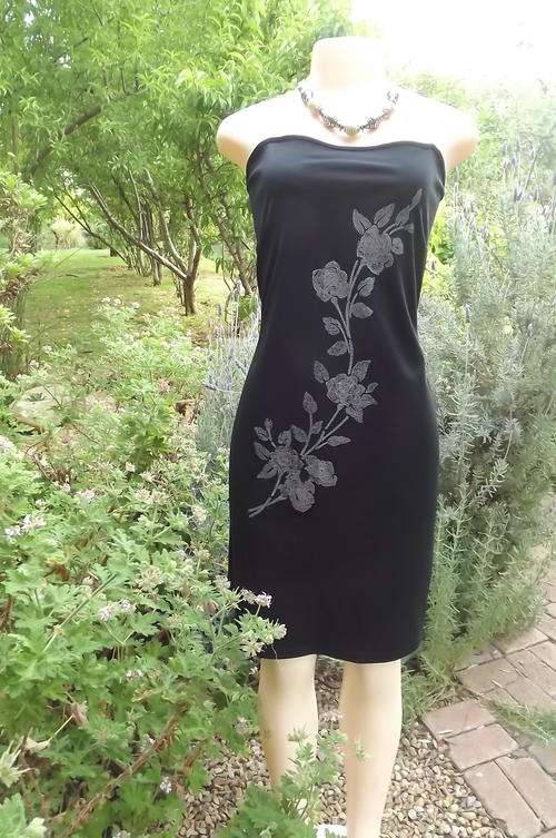 Black Sexy Dress with Silver Shoestring Shoulder Straps by Wild Cats in size 14/38-bust 97cm-as new