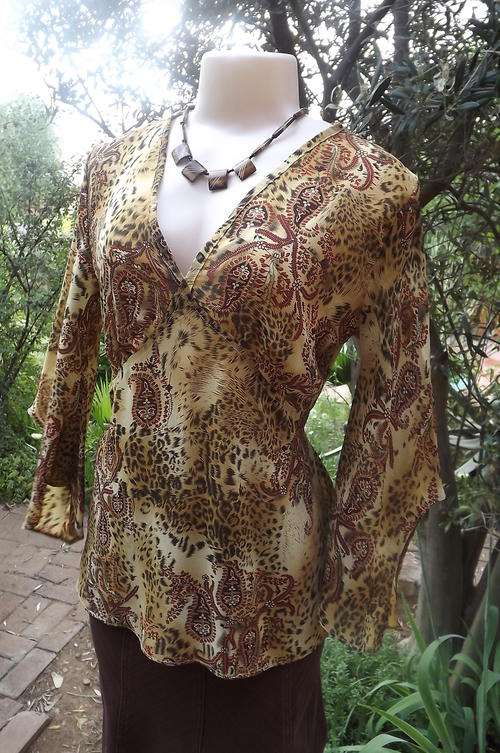 Mustard Colour Animal Print Top with Maroon Paisley Print in size 12/36 - good condition