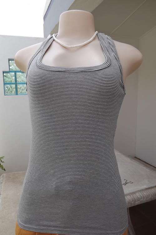 Grey & White Stretch Cotton Vest in Horizontal Stripes in size 12/36 - new item