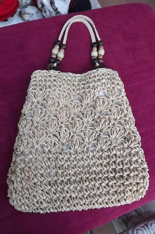 Natural Colour Rattan Bag with Lining and Storing Compartments inside - 33x37cm - as new