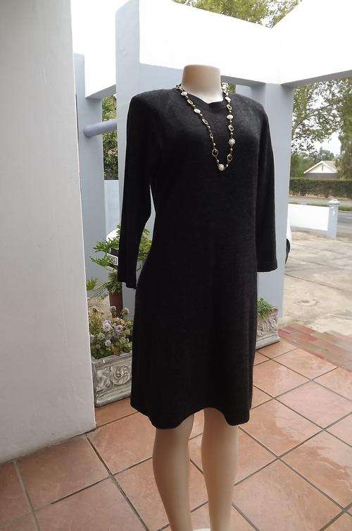 Knitted charcoal grey dress with matching jacket.Size 36/12 by Florett high bulk Orion.Short zip at