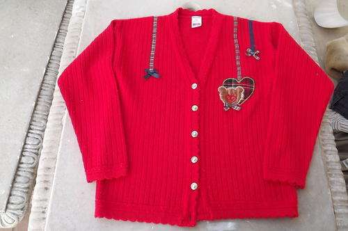 Beautiful cherry red 100% acrylic knit Woolworths cardigan for girl age 10.Scalloped knit edging.
