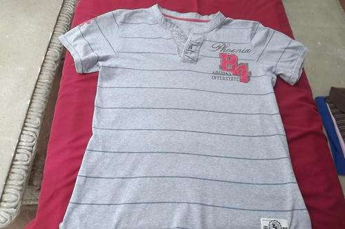 Grey t-shirt with blue stripe by Woolworths in 100% cotton for 13-14 year old boy.Was some boys fav