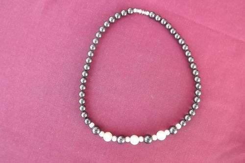 Necklace with genuine black gemstones but imitation pearls.Length 42 cm