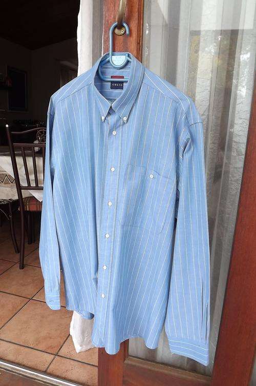 Skyblue and white striped long sleeve shirt by Celio in size Large.Used but still in fine condition