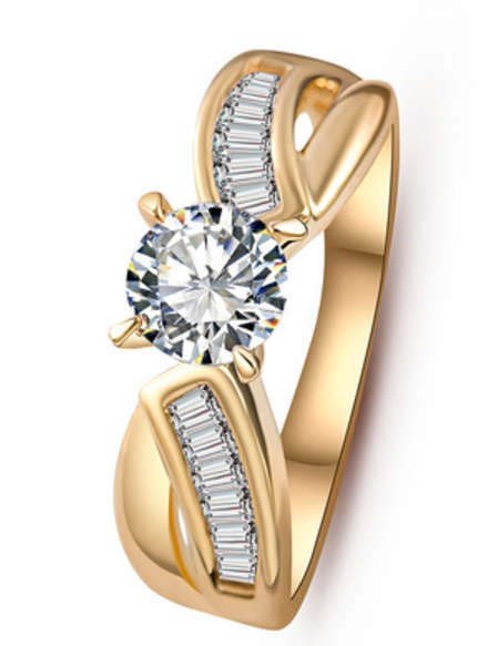 Beautiful Yellow Gold Plated Ring with Simulated Diamond,  size 7