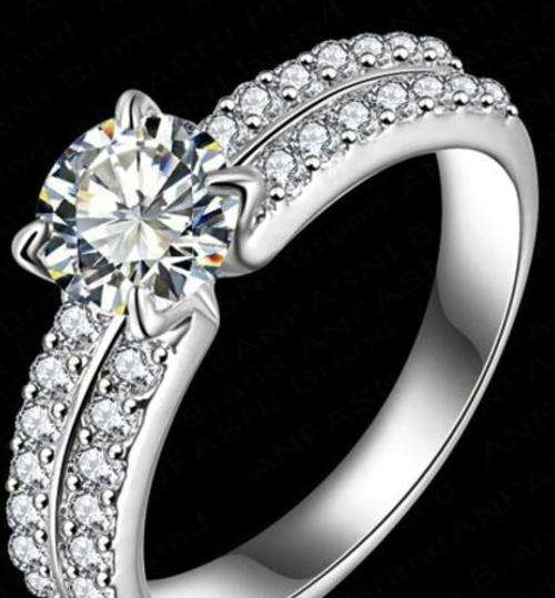 Simulated Diamond Engagement Ring with Accents