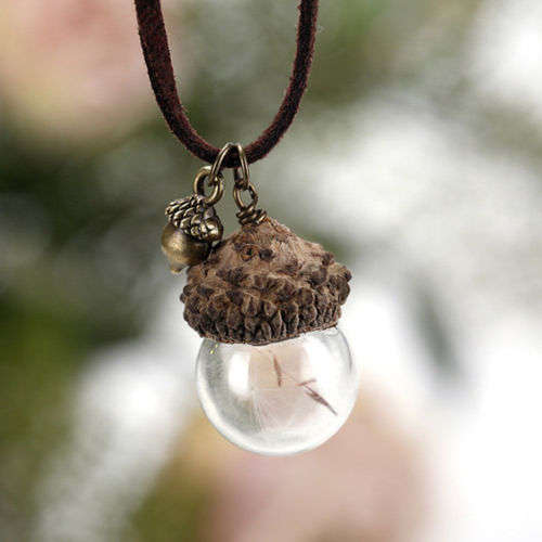 Crystal Glass Ball Acorn Dandelion Pendant  and Necklace** low crazy wed shipping**