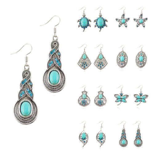 Tibetan Silver Vintage Turquoise Dangle Earrings( SPECIAL WEEKEND LOW SHIPPING)