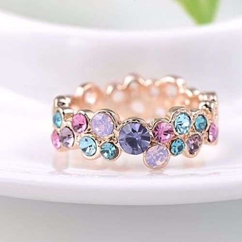 Gold Plated Flower Crystal Cocktail Rings( LOW CRAZY WED SHIPPING SPECIAL)