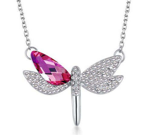 Dragonfly crystal pendant and chain .. low crazy wed shipping special