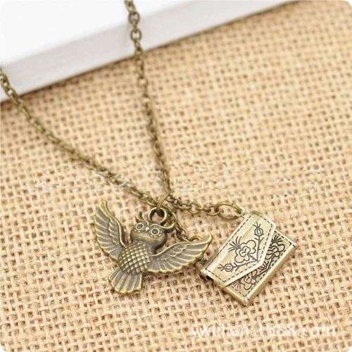 Harry Potter Owl Acceptance Letter antique bronze necklace.. LOW  SHIPPING