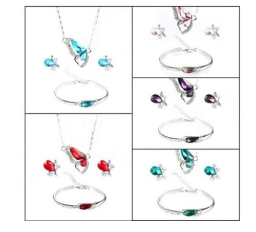 Stunning silver and crystal butterfly 3 pc set - low shipping