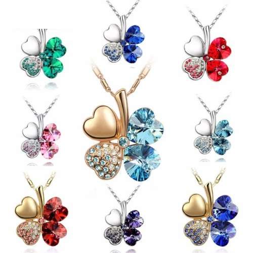 Austrian Crystal Clover Pendant , earring , bracelet set- low shipping