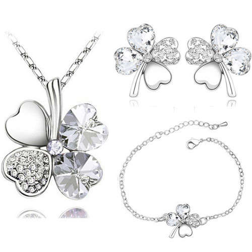 Austrian Crystal Clover Pendant , earring , bracelet set- low shipping