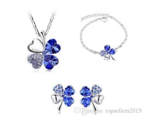 Austrian Crystal Clover Pendant , earring , bracelet set- low shipping