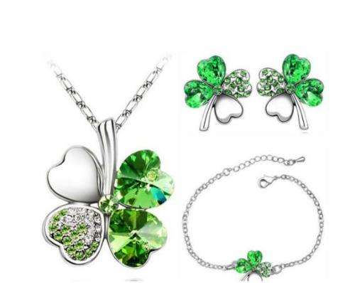 Austrian Crystal Clover Pendant , earring , bracelet set- low shipping