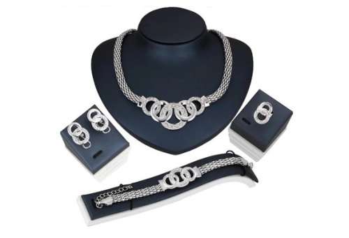 European Crystal  Necklace Earring Bracelet Ring Set - low shipping