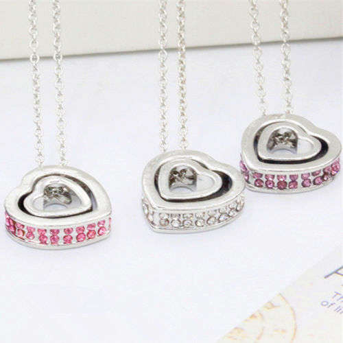 Heart within a heart crystal  pendant and chain