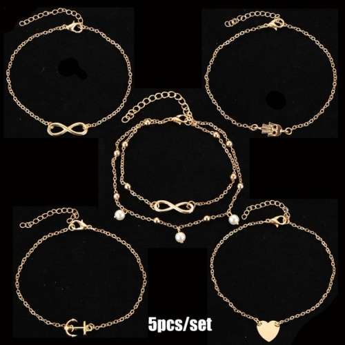Stunning 5 piece ankle bracelet set..