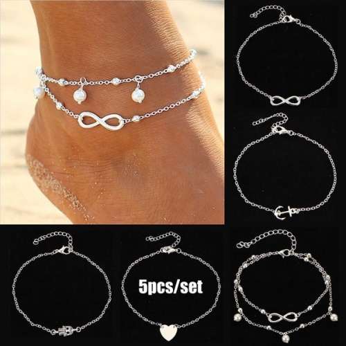 Stunning 5 piece ankle bracelet set..
