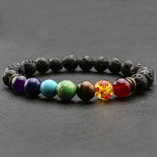 7 Chakra Lava Reiki Prayer Bracelet
