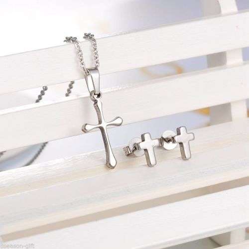 stainless steels cross and earrings set