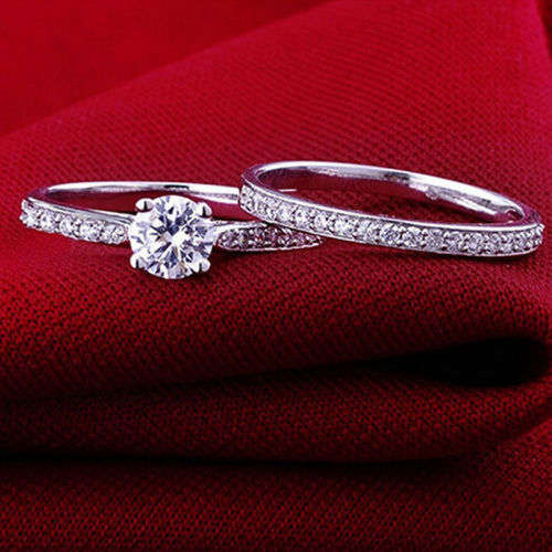 Set of 2 wedding rings- CZ and silver filled.