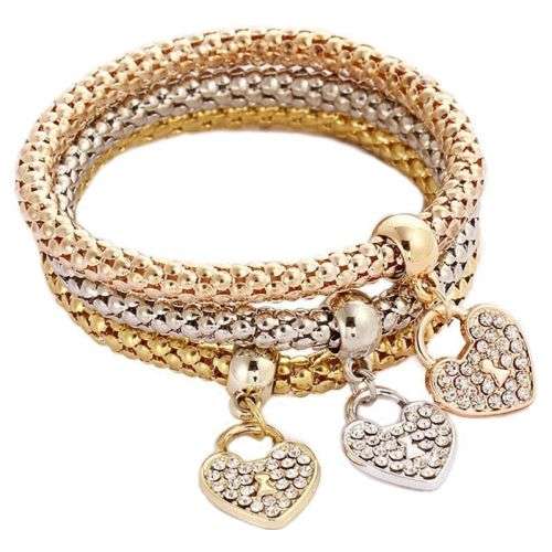 Rose gold, gold and silver charm bracelet..one bid for ALL 3