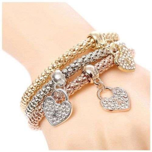 Rose gold, gold and silver charm bracelet..one bid for ALL 3