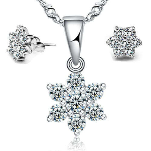 Stunning sterling silver filled Snowflake earring, pendant and necklace set