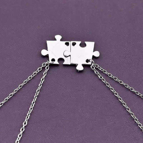 Best friends puzzle pendants and chain set of 2