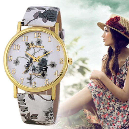 Stunning unique grey  Geneva floral watch