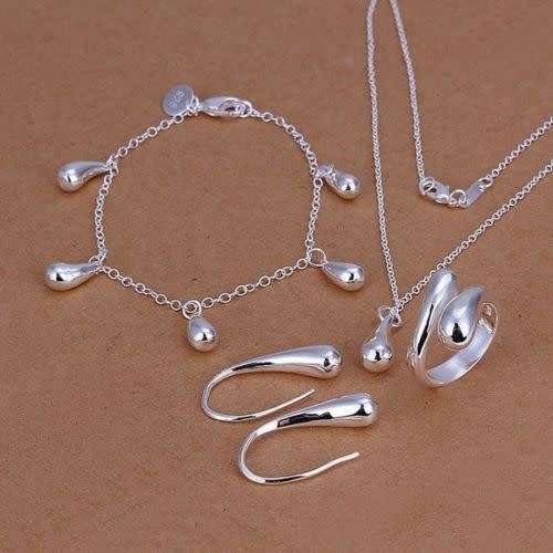 silver filled earring, pendant, bracelet and ring set...