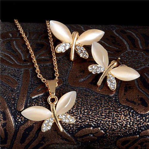 Austrian Crystal gold plated butterfly set