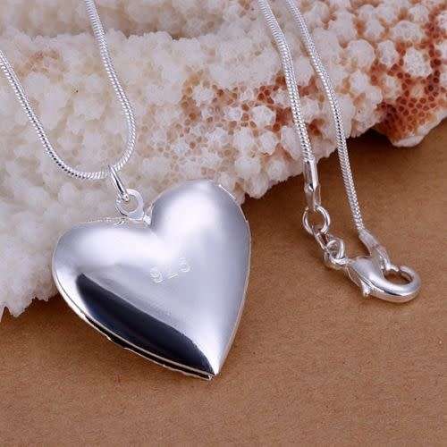Filigree 925 silver filled heart pendant and chain