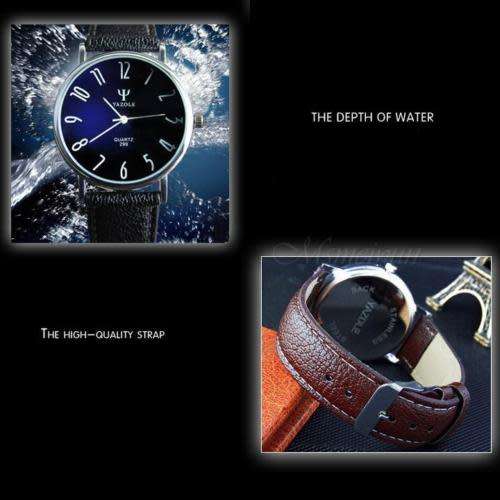 Yazole!!  mens leather and steel watch