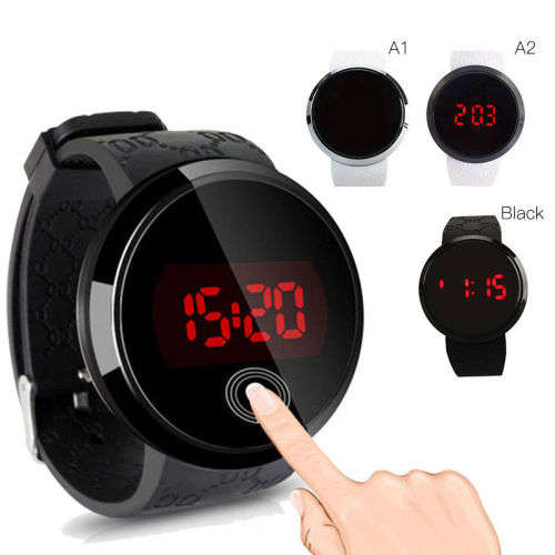 Waterproof Men's LED Touch Screen Day Date Silicone Wrist Watch Black