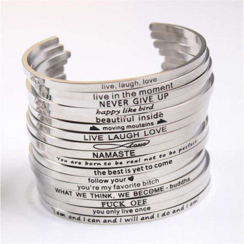 Stainless Steel Engraved Positive Inspirational Mantra Bracelet Bangle For Women