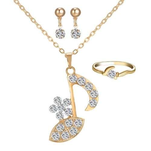 Music Note Jewelry Set Flower 18K Yellow Gold gp Crystal Necklace Earrings Ring