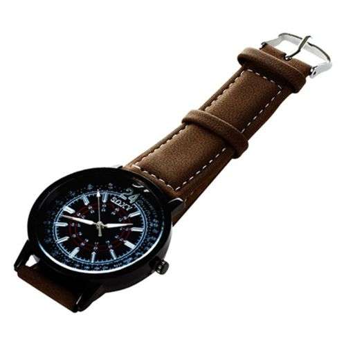 SOXY Mens Watch Leather Band Steel Analog Quartz Business Wrist Watch.. LATE ENTRY