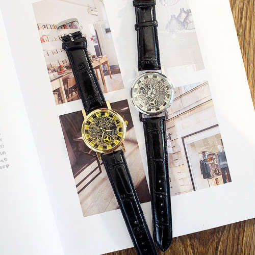 Mechanical Skeleton Transparent Vintage Style  Leather Watch